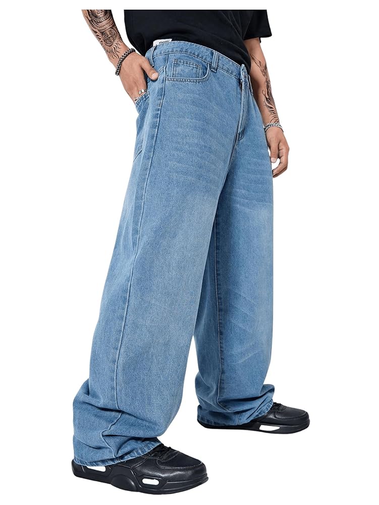 Verdusa Men's Casual Loose Jeans Baggy Straight Leg Denim